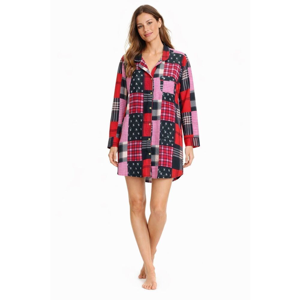Victoria’s Secret Patchwork Plaid Sleep Shirt Nightgown Women’s Large Cotton